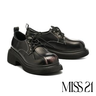 【MISS 21】復古少女紳士風微光感綁帶大頭厚底鞋(粉)