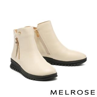 【MELROSE】美樂斯 個性時尚雙拉鍊釘釦牛皮厚底短靴(米白)