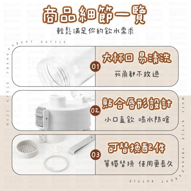 【愛Phone】ins風透明水壺 『550ml』(無印風透明水壺/水壺/內附茶濾網/無印風水壺/隨行杯/運動水壺/水杯)