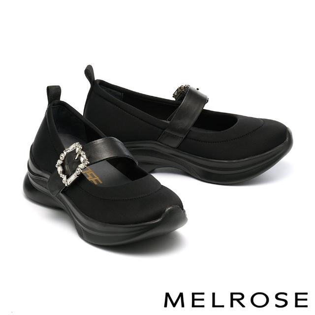 【MELROSE】美樂斯 華麗復古感晶鑽方釦寬帶瑪莉珍厚底休閒鞋(黑)