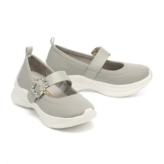 【MELROSE】美樂斯 華麗復古感晶鑽方釦寬帶瑪莉珍厚底休閒鞋(灰)