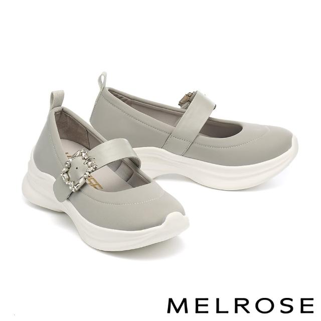 【MELROSE】美樂斯 華麗復古感晶鑽方釦寬帶瑪莉珍厚底休閒鞋(灰)