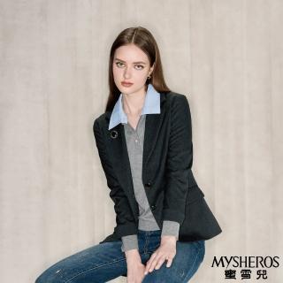 【MYSHEROS 蜜雪兒】含羊毛西裝外套 附巴洛克花紋胸針(鐵灰)