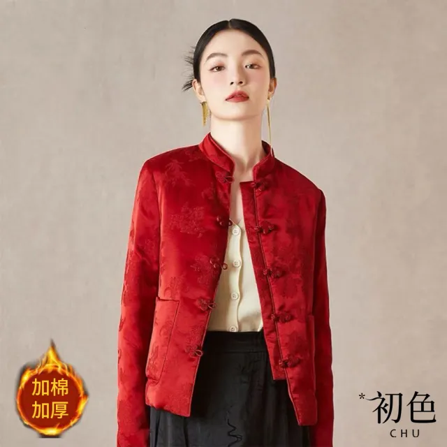 【初色】中國風半立領緞面緹花長袖新中式襯衫保暖休閒外套女外套-共2色-39851(M-2XL可選)