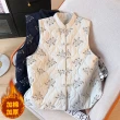 【初色】文藝風刺繡半立領無袖新中式保暖鋪棉背心休閒外套女外套-共2色-39850(M-2XL可選)