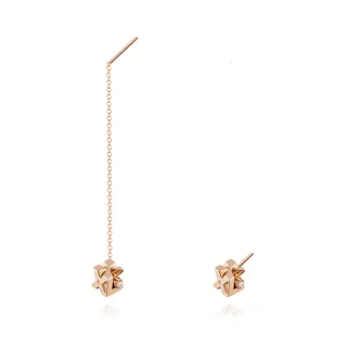 【Just Diamond】鎮金店 18K玫瑰金 立方單鑽 不對稱 鑽石耳環