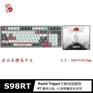 【A4 Bloody 雙飛燕】S98RT 靜音降噪Rapid Trigger有線 自訂義RT光軸電競鍵盤(可程式設計 紅色)