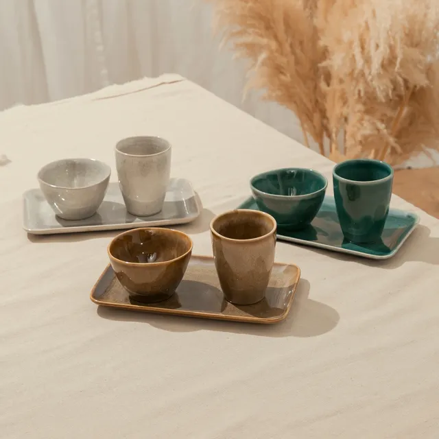【YU Living 信歐傢居】日式窯變釉手作陶瓷茶杯二件組 270ml(3色任選/藍.白.棕色/水杯 咖啡杯)