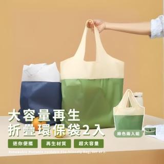 【愛地球】大容量可折疊環保袋2入(購物袋 手提袋 收納 隨身包 旅行 衣物 超市 外出 旅行 再生