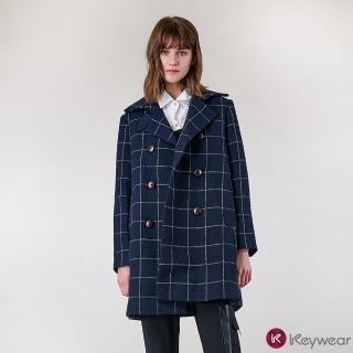【KeyWear 奇威名品】英倫風毛呢經典格紋大衣