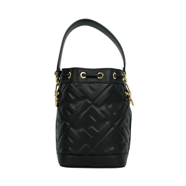【FENDI 芬迪】MON TRESOR FF 浮雕小牛皮二用迷你水桶包(黑色)