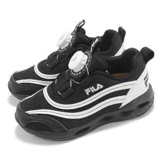 【FILA】慢跑鞋 J428Z 黑 白 中大童 小朋友 旋鈕 發光 運動鞋 斐樂(2J428Z010)
