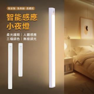【YOLOMO】LED磁吸人體感應燈 USB充電式智慧感應燈條 觸摸式三色變光調光 小夜燈(臥室床頭/櫥櫃/衣櫃)
