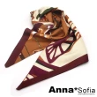 【AnnaSofia】仿絲領巾絲巾圍巾-鎖鏈雙面圖斜角 窄版緞面 現貨(紅咖系)