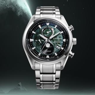 【CITIZEN 星辰】GENTS系列 月相盈虧 光動能鈦金屬電波錶/綠43.0mm(BY1010-81X)