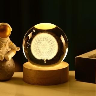 【A-ONE 匯旺】大蒲公英 水晶球 3D發光水晶球 小夜燈 LED暖光燈 聖誕節 情人節 交換禮物