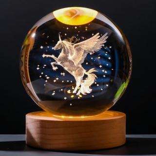 【A-ONE 匯旺】獨角獸小馬 水晶球 鑽石燈 裝飾燈 氛圍燈 玫瑰燈 網紅燈 檯燈 床頭燈 臥室燈