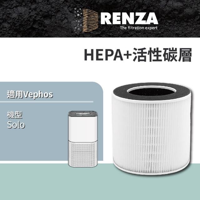 【RENZA】適用 Vephos Solo 奈米淨化技術 空氣清淨機(HEPA+活性碳濾網 濾芯 濾心)