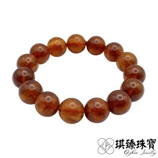 【琪臻珠寶】天然琥珀蜜蠟棕珀手珠手串(14mm圓珠 原礦金棕珀 茶珀 隨機出貨 母親節禮物)