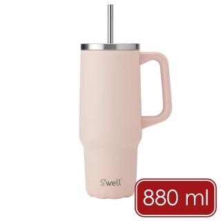 【S’well】Tumbler不鏽鋼吸管保溫隨行杯 玫瑰粉橘880ml / 冰壩杯 冰霸杯 保冷保冰杯 環保杯 保溫瓶