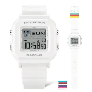 【CASIO 卡西歐】色彩繽紛像素動畫方型腕錶 白 39mm(BGD-10L-7)