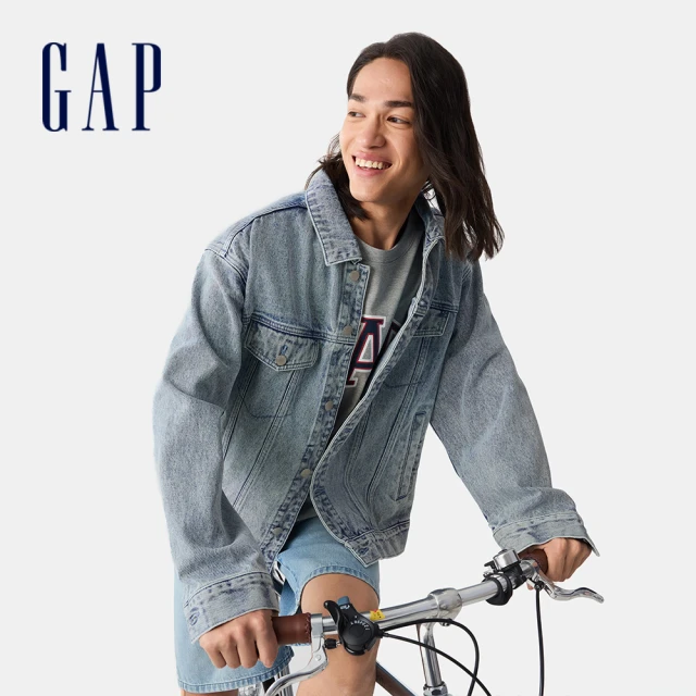 GAP 男裝 純棉翻領牛仔外套-淺色水洗(723088)