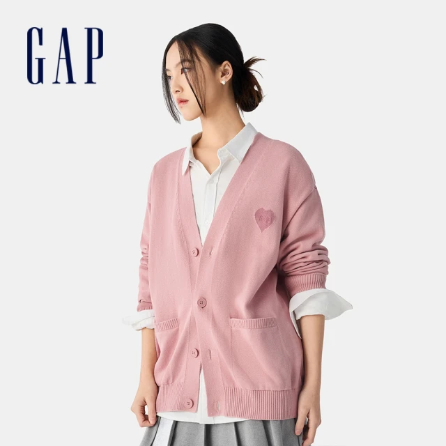 GAP 男裝 Logo純棉刺繡V領針織外套-粉色(723158)