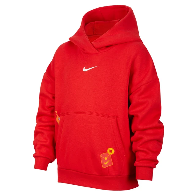 NIKE 耐吉 長袖上衣 童裝 大童 男女童 帽T 磨毛 CNY新年 K NSW CLUB FLC HD GCEL 紅 HV8956-657