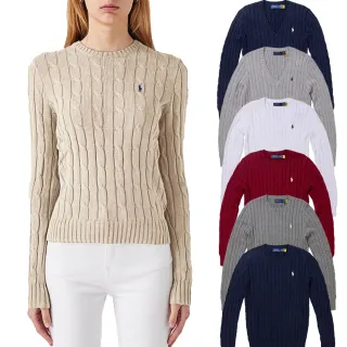 【RALPH LAUREN】RL POLO 經典圓領刺繡小馬麻花針織毛衣 上衣-女-多色組合(保暖舒適/平輸品/)