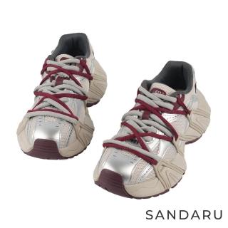 【SANDARU 山打努】老爹鞋 潮流雙鞋帶厚底真皮休閒鞋(紅)