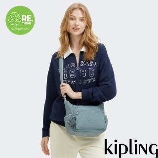 【KIPLING官方旗艦館】『牛角包』霧灰松綠多袋實用側揹包-GABBIE S
