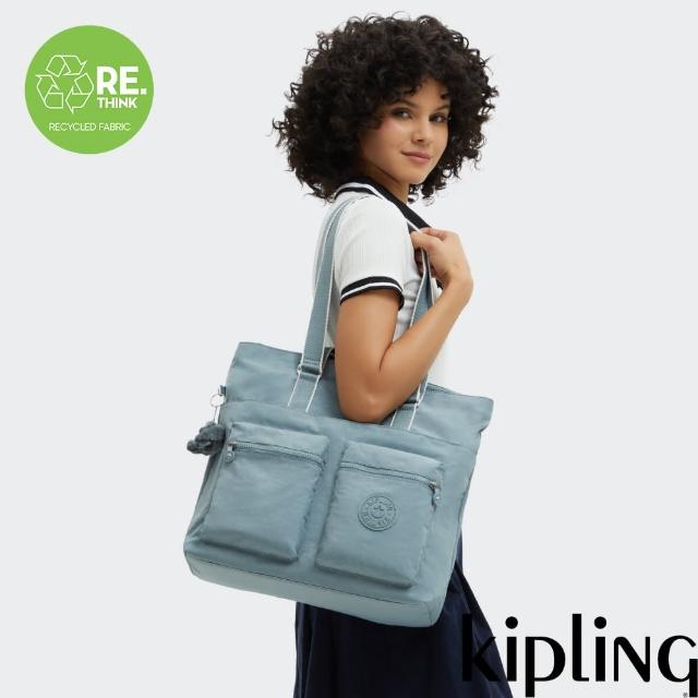 【KIPLING官方旗艦館】霧灰松綠手提肩背兩用托特包-INDIA