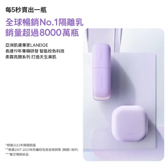 【LANEIGE 蘭芝】柔霧校色持妝氣墊蜜粉 7g(隔離乳 隔離霜 紫蜜粉 定妝蜜粉 氣墊粉餅 NEO氣墊 官方直營)