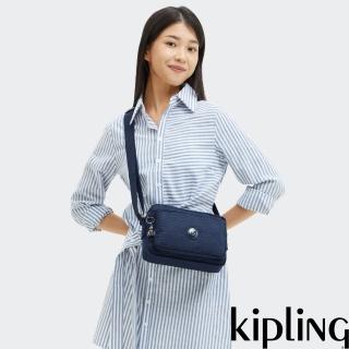 【KIPLING官方旗艦館】深藍提花多層隨身斜揹包-ABANU M