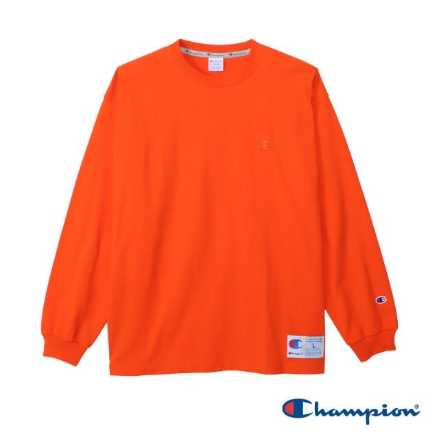 【Champion】官方直營-AS寬版刺繡長袖TEE運動上衣-男(橘色)