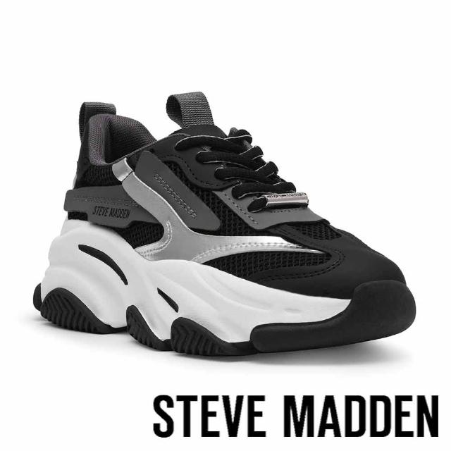 【steve madden】POSSESSION-E 拼接厚底休閒鞋(黑色)