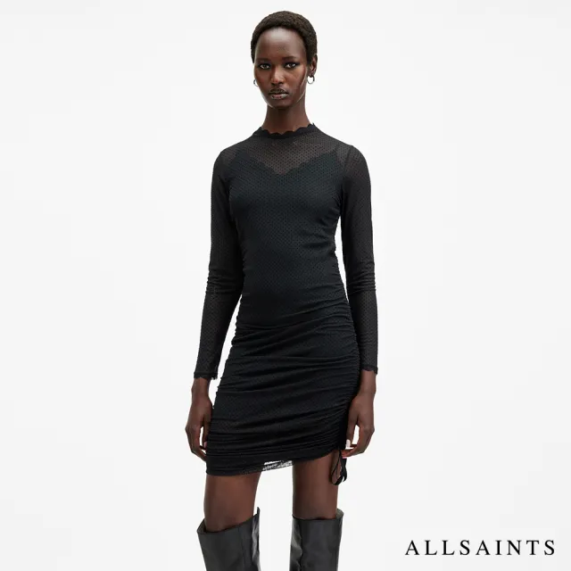 【ALLSAINTS】ADARA 圓點薄紗蕾絲短洋裝 W241DB(貼身版型)