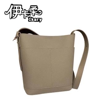 【Ikary 伊卡柔】母親節禮物 真牛皮復古皮革大容量簡約通勤水桶包/肩背/斜背兩用包(773-知性灰-送真皮長夾)