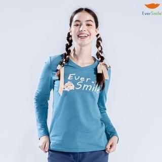 【EverSmile 幸福臺灣】女V領保暖小露營車印花(吸濕排汗、刷毛保暖、V領、彈性、精緻印花)