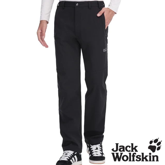 Jack wolfskin 飛狼 男 防風防潑水休閒保暖長褲 Softshell 軟殼褲(午夜黑)