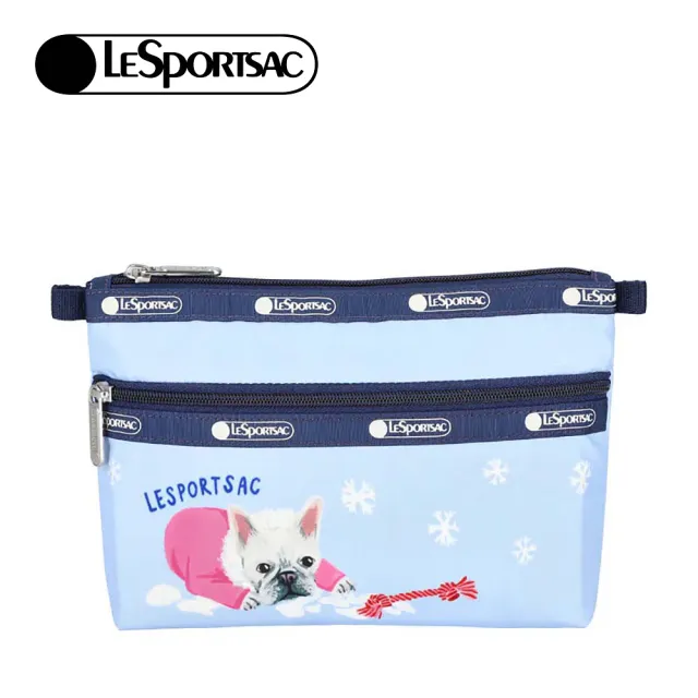 【Lesportsac】Cosmetic Clutch 雙層拉鍊收納化妝包 收納袋 盥洗包 送禮 禮物 推薦 女包(雪國汪星人)