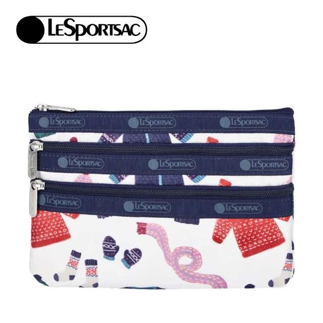 【Lesportsac】三層拉鍊收納化妝包 母親節 送禮 禮物(暖冬時尚)