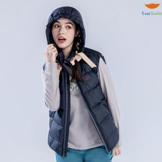 【EverSmile 幸福臺灣】女撥水保暖羽絨背心(撥水抗汙、無氟、保暖、拒水羽絨、帽可拆、環保布料)