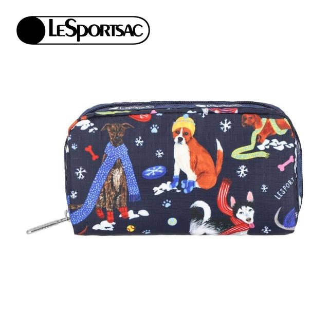 【Lesportsac】長形立體化妝包(雪國汪星人)