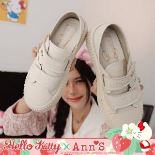 【Ann’S】Ann’S X Sanrio三麗鷗 HELLO KITTY 聯名 經典滿版烙印魔鬼氈可兩穿真皮牛皮厚底休閒鞋(白)