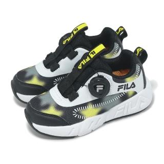 【FILA】慢跑鞋 J416Z 中童 白 黑黃 旋鈕 拼接 緩衝 小朋友 運動鞋 斐樂(2J416Z090)