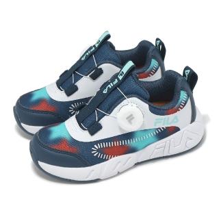 【FILA】慢跑鞋 J416Z 中童 白 藍 紅 旋鈕 拼接 緩衝 小朋友 運動鞋 斐樂(2J416Z323)