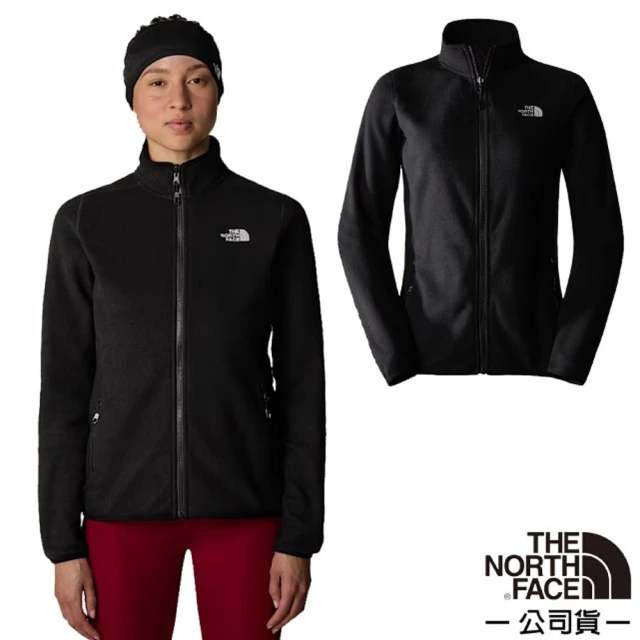 The North Face 女 100 Glacier 輕盈舒適保暖立領抓絨外套.休閒運動戶外夾克(8DFE-4H0 宇宙黑)