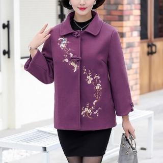 【K.W.】現貨羊毛高質感繡花節慶保暖外套(復古風 羊絨 加厚 共1色)