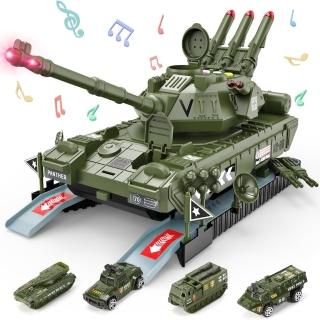 【CuteStone】兒童模擬小汽車與聲光坦克車雙重模式23件套裝玩具(聲光戰車玩具 扮家家酒 生日玩具)